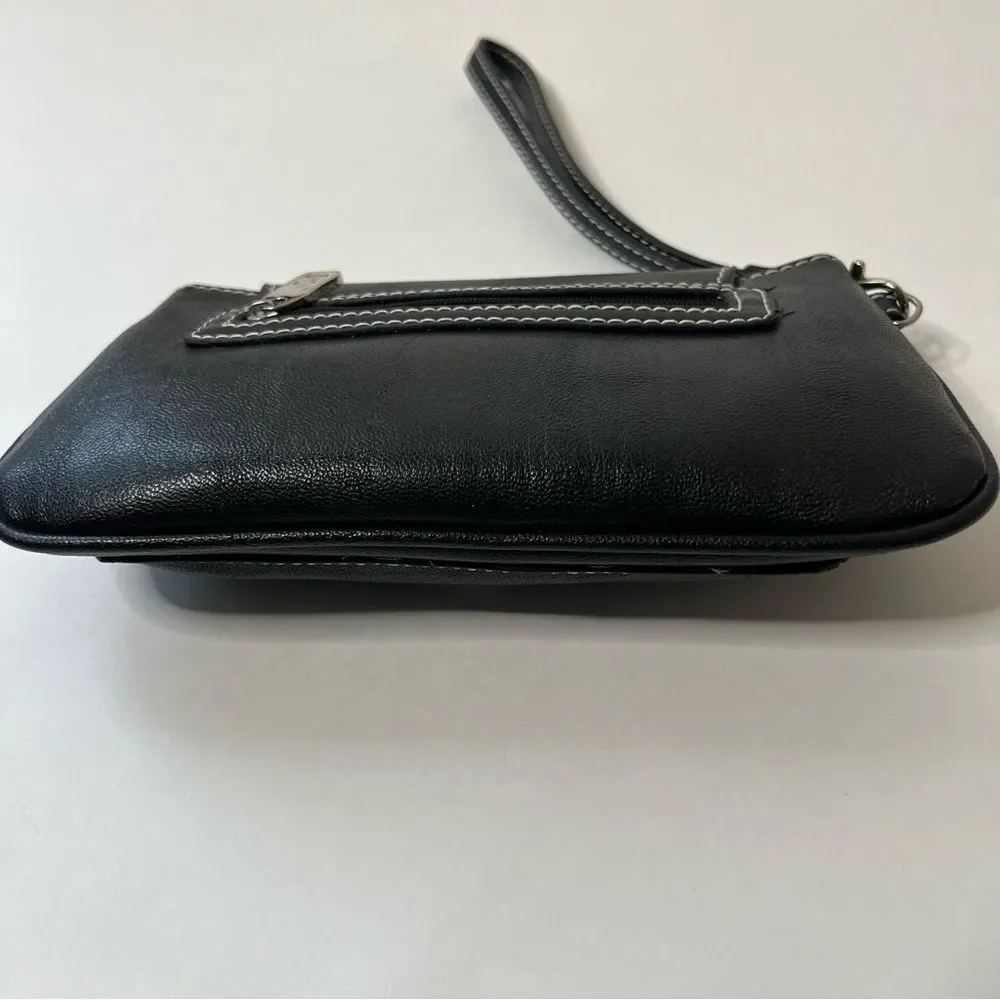 Liz Claiborne Black Vegan Leather Wristlet Clutch Wallet Purse